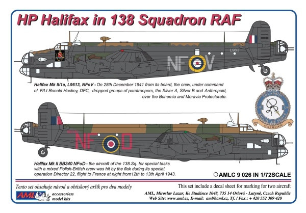 AMLC 9 026 HP Halifax in 138 Squadron RAF . / 2 варианта декалей NFoV + NfoD