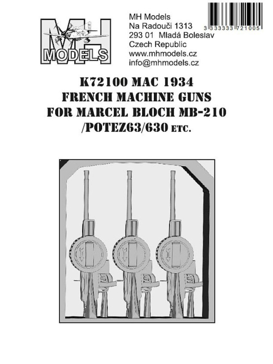 K72100 Французькі кулемети MAC 1934 для MB-210, Potez 63/630 тощо