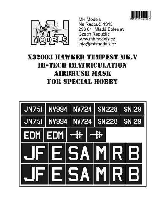 X32003 Hawker Tempest Mk.V Hi-Tech imatriculation маски для покраски.