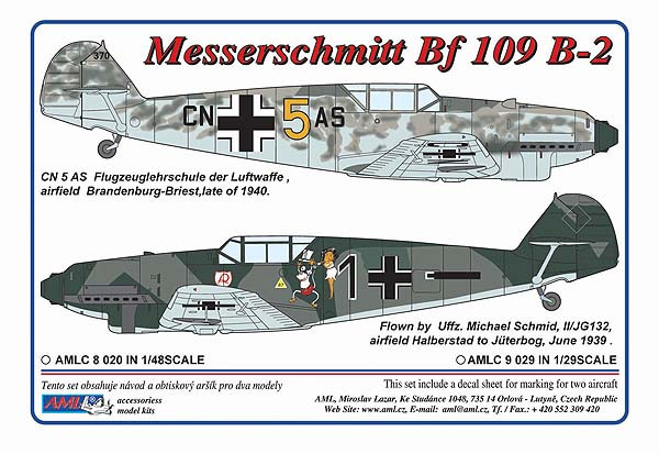 AMLC 9 029 Messerschmitt Bf 109 B-2 . / 2 варианта декалей : Schmid M, CN 5 AS