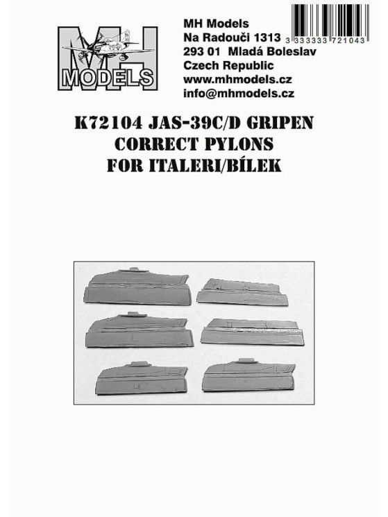 K72104 Коректні пілони JAS-39C/D Gripen для Italeri / B?lek