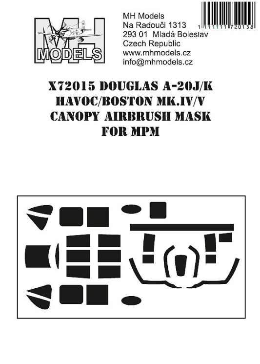 X72015 Douglas A-20J/K Havoc/Boston Mk.IV/V маски для фонаря.