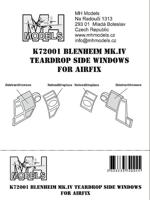 K72001 Blenheim Mk.IV teardrop side windows.
