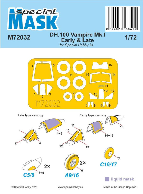 M72032 DH.100 Vampire Mk.I Early & Late Маска
